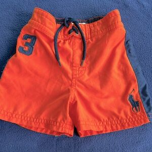 Polo Ralph Lauren boys swim shorts trunks orange navy blue big pony logo 12m